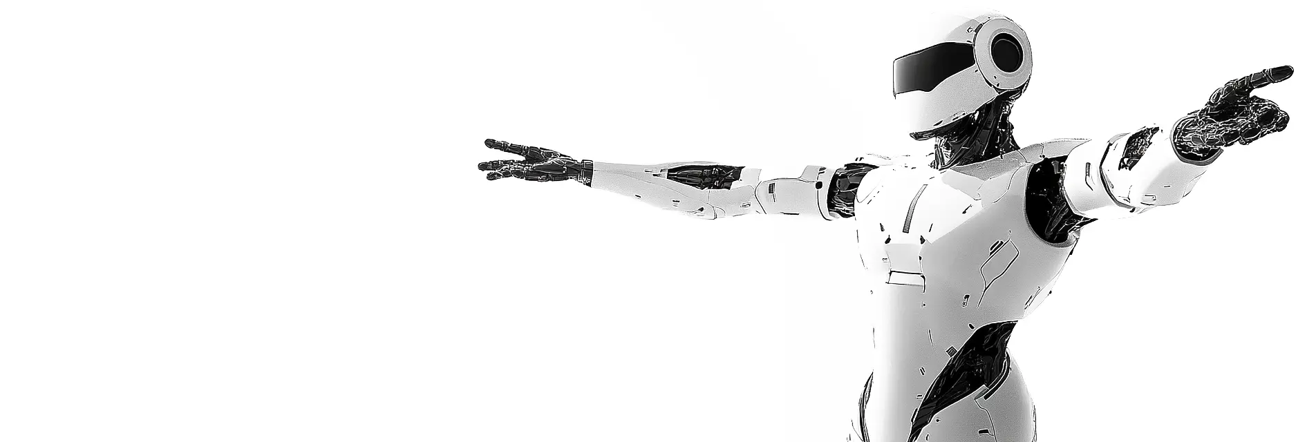 Ein Humanodider Roboter macht eine aussagekräftige Pose